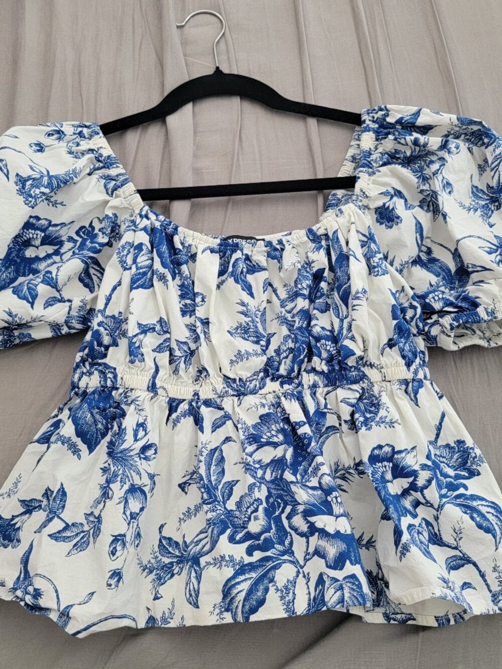 Express | Floral Square Neck Puff Sleeve Peplum Top